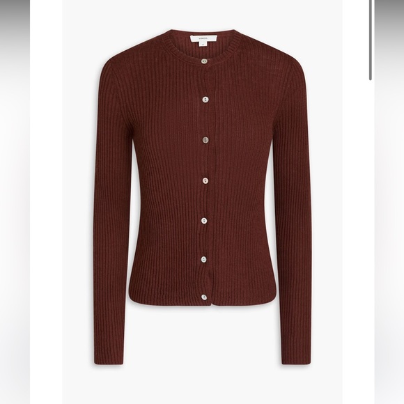 Vince Ribbed Cashmere and Silk Burgundy Ribbed Cardigan - Picture 1 of 5